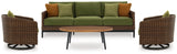 Horizon Brown/Green Hall Outdoor Sofa and 2 Chairs with Coffee Table