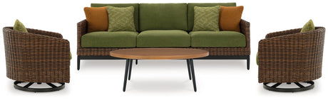 Horizon Brown/Green Hall Outdoor Sofa and 2 Chairs with Coffee Table
