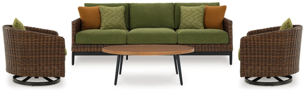 Horizon Brown/Green Hall Outdoor Sofa and 2 Chairs with Coffee Table
