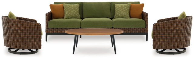 Horizon Brown/Green Hall Outdoor Sofa and 2 Chairs with Coffee Table