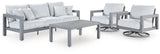 Hurley Gray Park Outdoor Sofa and 2 Chairs with Coffee Table