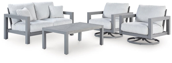 Hurley Gray Park Outdoor Loveseat and 2 Lounge Chairs with Coffee Table