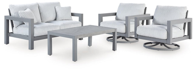 Hurley Gray Park Outdoor Loveseat and 2 Lounge Chairs with Coffee Table