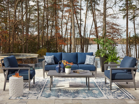 Gali Gray/Blue Outdoor Sofa/Chairs/Table Set (Set of 4)