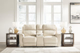 Dahlmoore Almond Leather Power Reclining Loveseat with Console