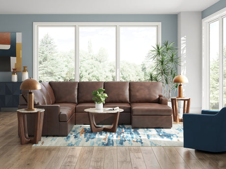 McDowlan Coffee Leather 3-Piece Sectional with Chaise