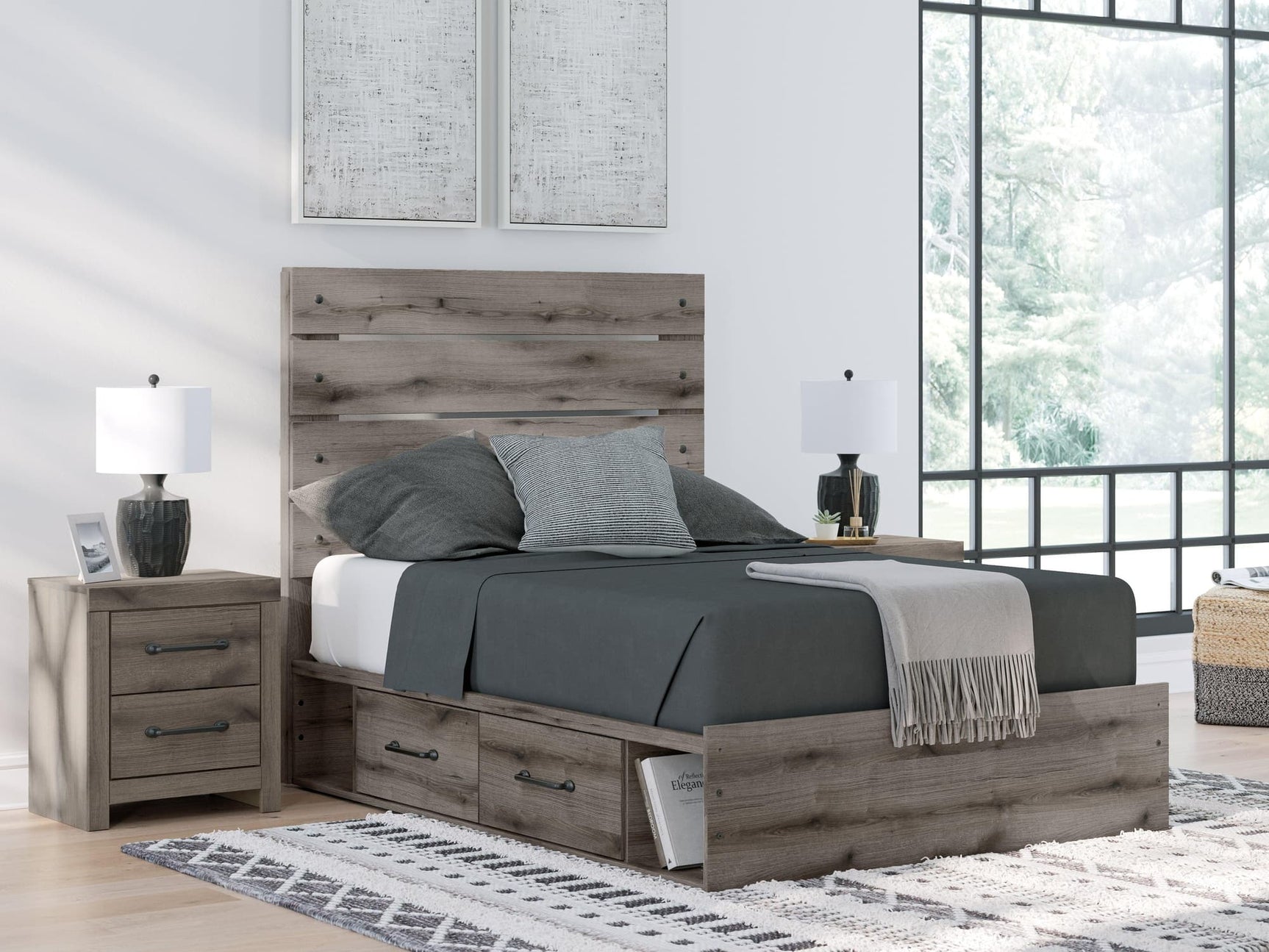 Graystorm Brown Gray Full Panel Bed with Storage