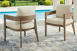 Serene Bay Dark Brown/White Outdoor Dining Arm Chair with Cushion (Set of 2)