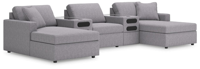 Modmax Granite Performance Fabric,Next-Gen Nuvella™ 5-Piece Sectional with Chaise and Audio Console