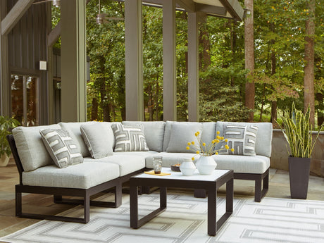 Beachloft Black/Gray 5-Piece Outdoor Sectional with Ottoman