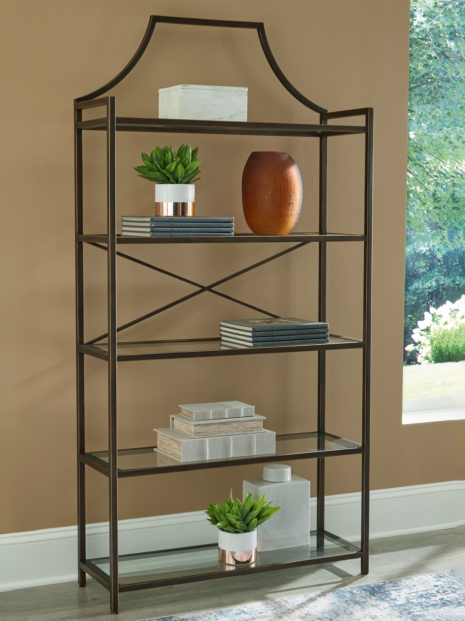 Bernonly Antique Bronze Finish 72" Bookcase