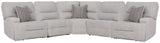 Acklen Place Pewter Performance Fabric,Next-Gen Nuvella™ 5-Piece Power Reclining Sectional