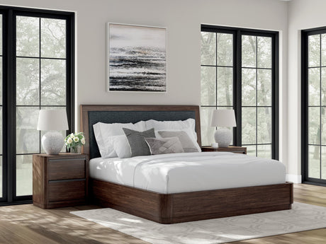 Dilenno Dark Brown King Upholstered Panel Bed