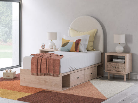 Arloster Tan/White Twin Upholstered Panel Bed with Storage