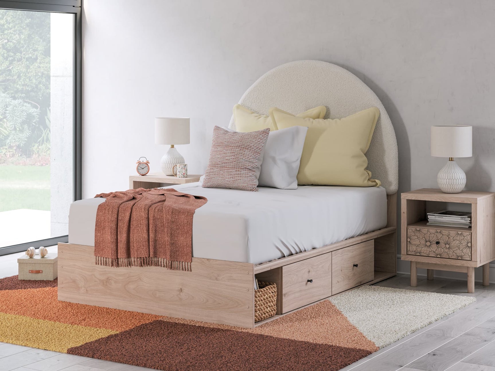 Arloster Tan/White Full Upholstered Panel Bed with Storage