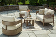 Serene Dark Brown/White Bay Outdoor Loveseat and 2 Chairs with Coffee Table