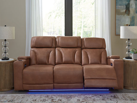 Clean-Slate Caramel Faux Leather Power Reclining Sofa