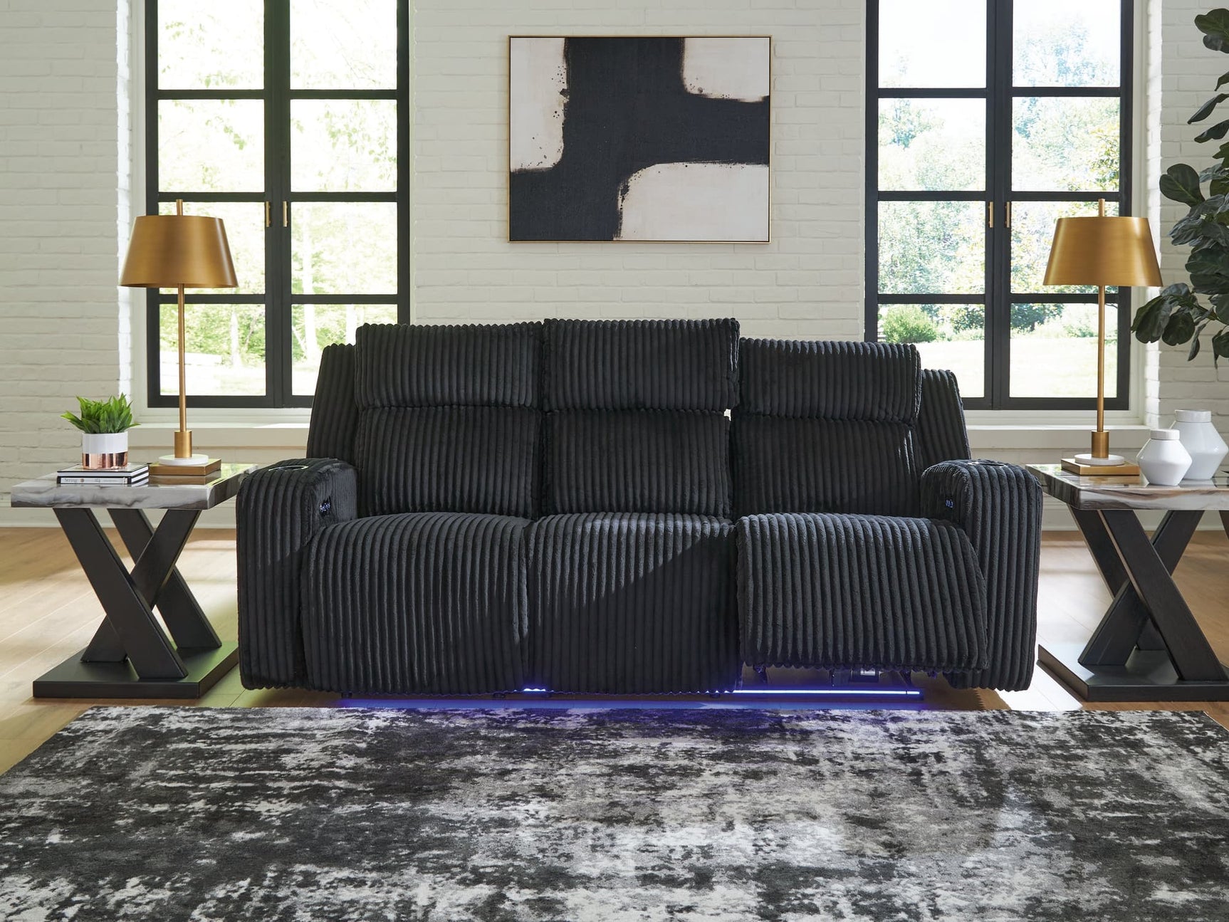 Forest Lake Black Chenille,Velvet Power Reclining Sofa