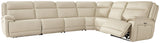 Double Deal Almond Leather 6-Piece Reclining Sectional