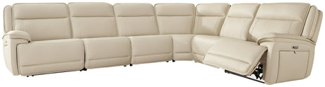 Double Deal Almond Leather 6-Piece Reclining Sectional