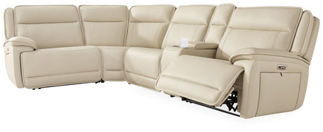 Double Deal Almond Leather 5-Piece Reclining Sectional with Console