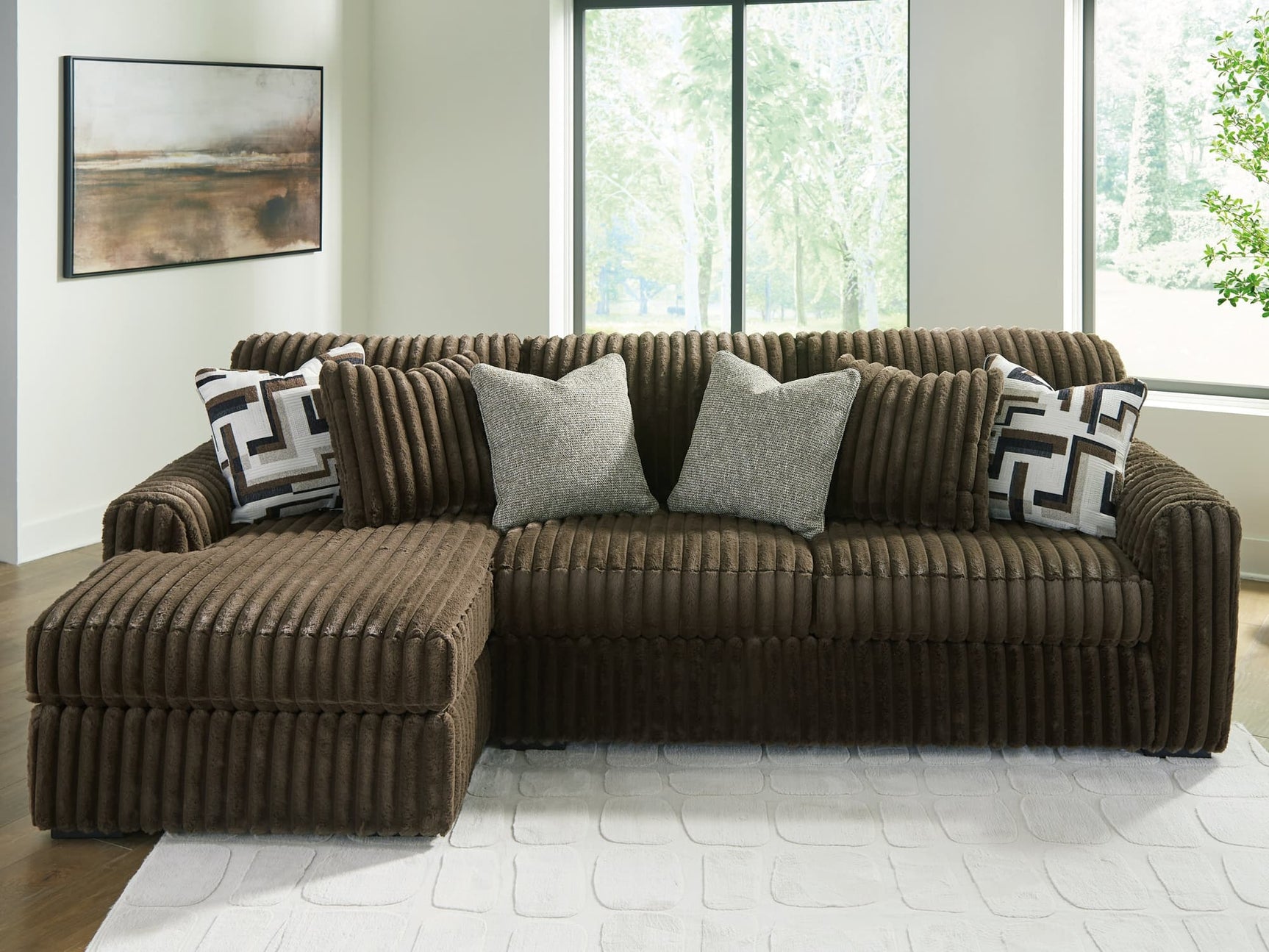 Midnight-Madness Chocolate Velvet 2-Piece Sectional Sofa with Chaise