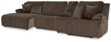 Top Tier Chocolate Velvet 4-Piece Reclining Sectional with Chaise