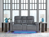 Studio Cave Steel Performance Fabric,Next-Gen Nuvella™,Chenille Power Reclining Loveseat with Console