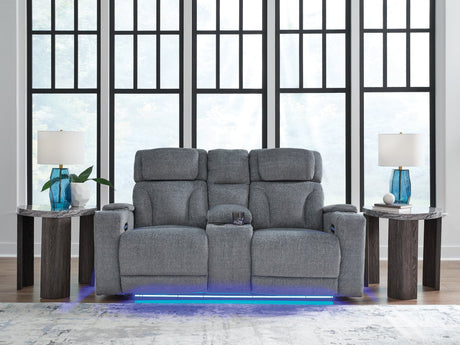 Studio Cave Steel Performance Fabric,Next-Gen Nuvella™,Chenille Power Reclining Loveseat with Console
