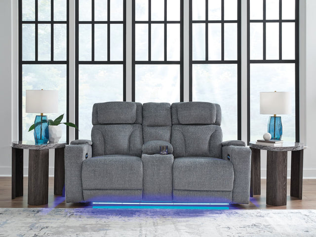 Studio Cave Steel Performance Fabric,Next-Gen Nuvella™,Chenille Power Reclining Loveseat with Console