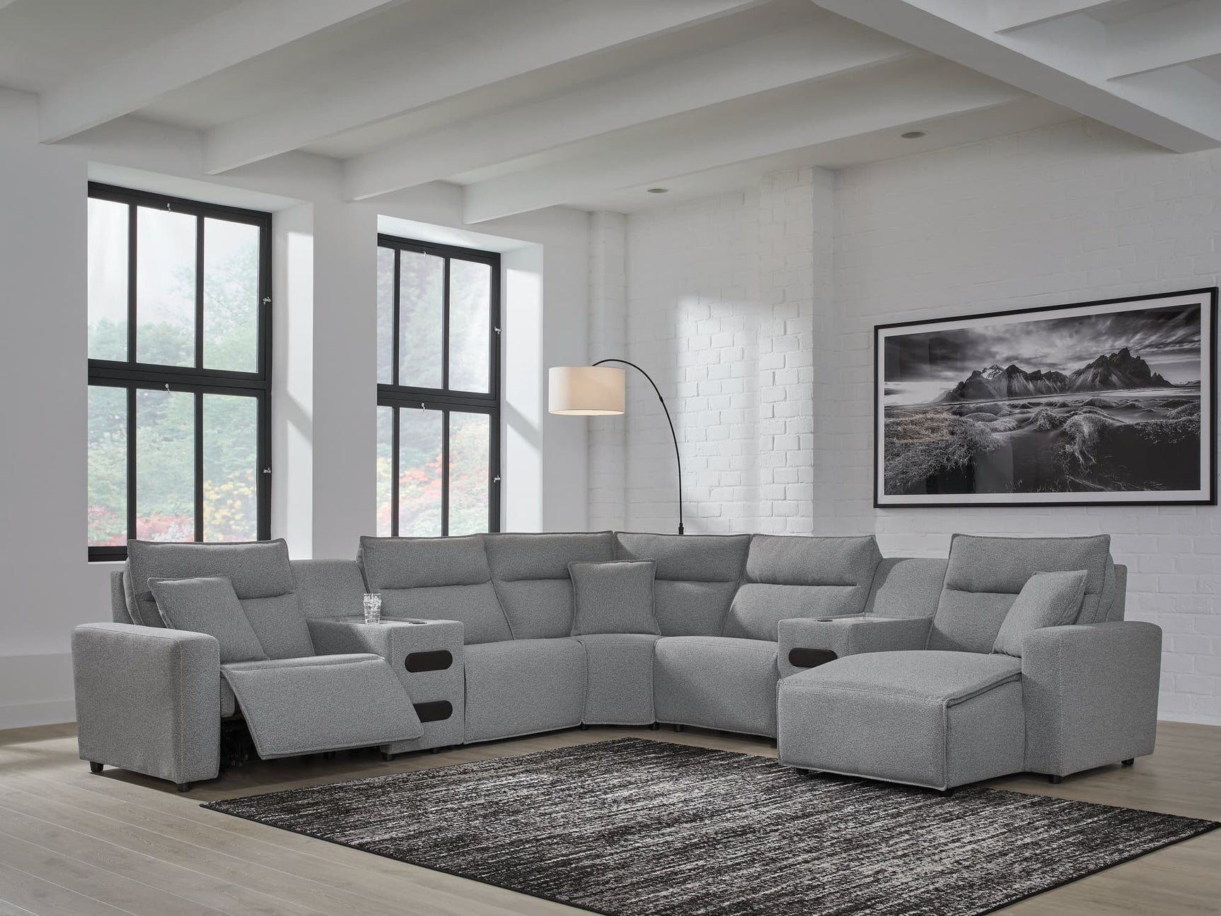 Modmax Salt and Pepper Next-Gen Nuvella™ 7-Piece Power Reclining Sectional with Chaise