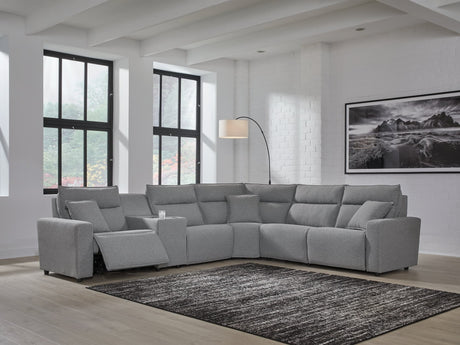 Modmax Salt and Pepper Next-Gen Nuvella™ 6-Piece Reclining Sectional with Console