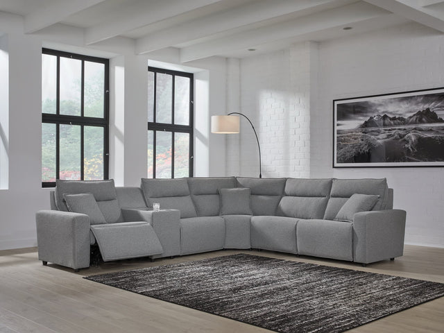 Modmax Salt and Pepper Next-Gen Nuvella™ 6-Piece Reclining Sectional with Console