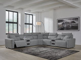 ModMax II Salt and Pepper Next-Gen Nuvella™ 7-Piece Power Reclining Sectional with Audio Consoles