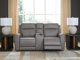 5Z-Comfort Coin Leather Power Reclining Loveseat with Console