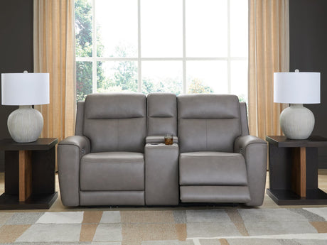 5Z-Comfort Coin Leather Power Reclining Loveseat with Console