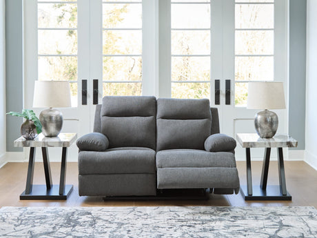 Side-Swipe Charcoal Chenille Reclining Loveseat