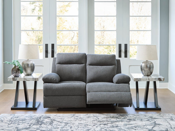 Side-Swipe Charcoal Chenille Reclining Loveseat