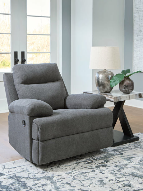 Side-Swipe Charcoal Chenille Recliner