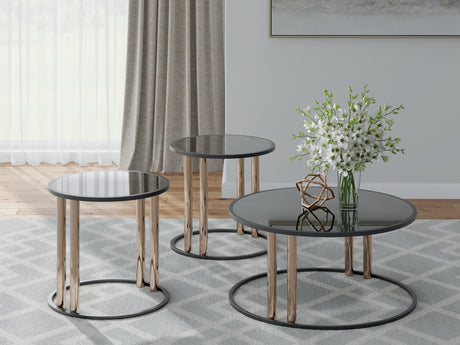 Hannerly Black/Gold Finish Table (Set of 3)