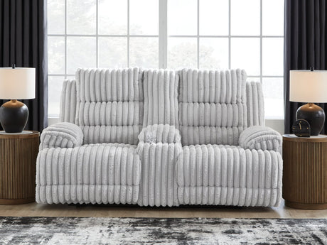 Rhines Falls Alloy Velvet Power Reclining Loveseat with Console