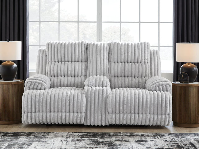 Rhines Falls Alloy Velvet Power Reclining Loveseat with Console