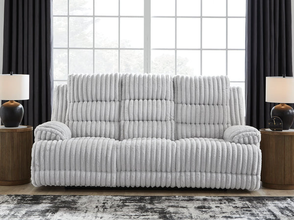 Rhines Falls Alloy Velvet Power Reclining Sofa with Drop Down Table