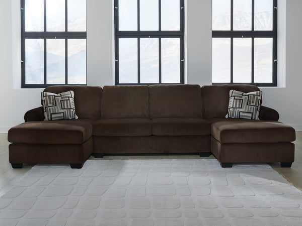 Kimlee Chocolate Velvet 3-Piece Sectional with Double Chaise
