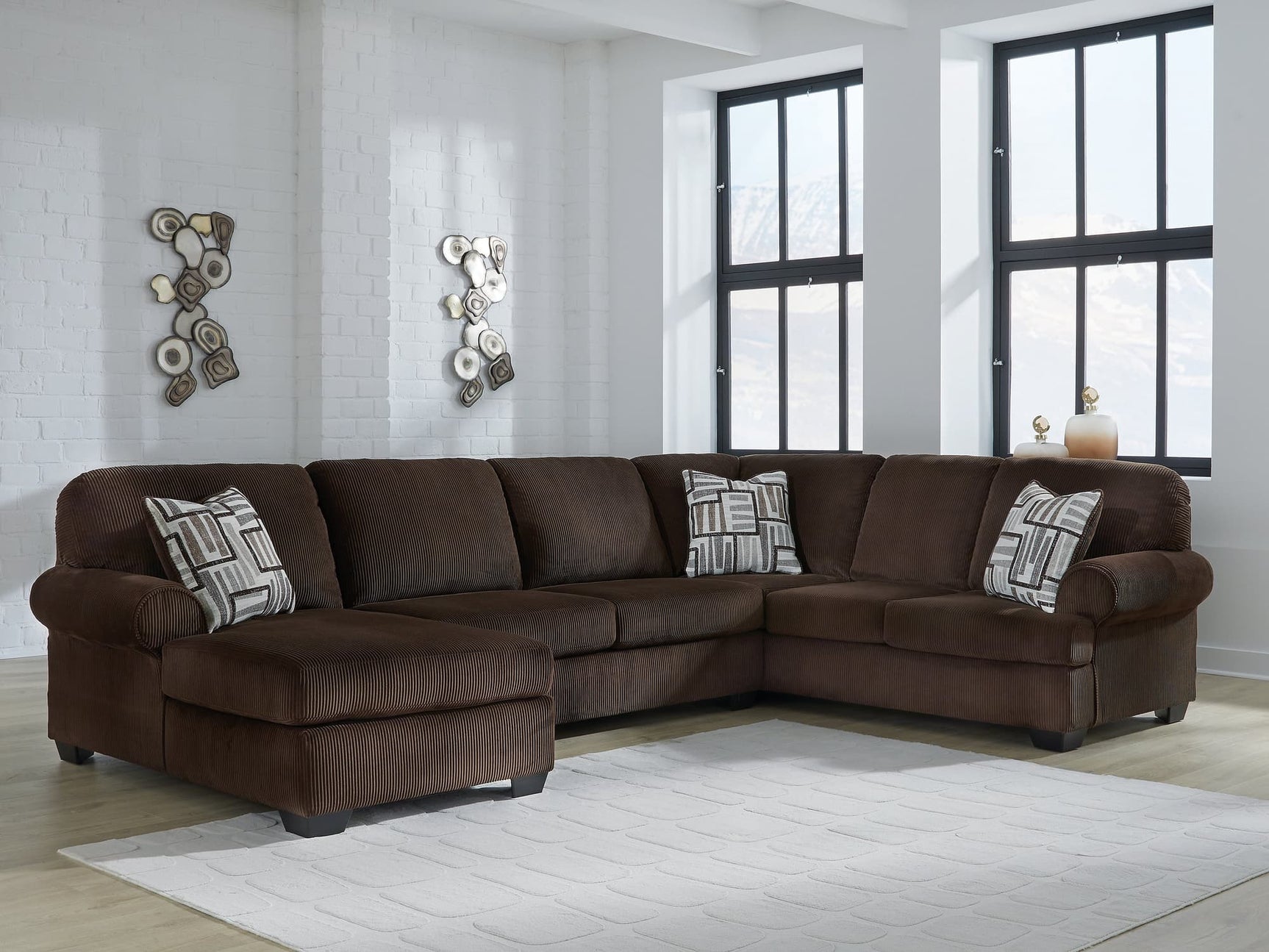 Kimlee Chocolate Velvet 3-Piece Sectional with Chaise