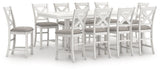 Robbinsdale Antique White Counter Height Dining Table and 10 Barstools