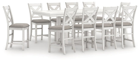 Robbinsdale Antique White Counter Height Dining Table and 10 Barstools