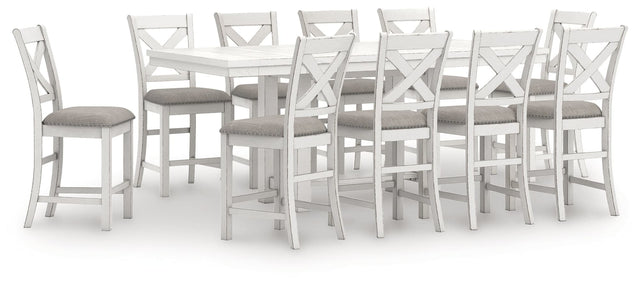 Robbinsdale Antique White Counter Height Dining Table and 10 Barstools