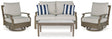 Rainier Brown/Beige Ranch Outdoor Loveseat and 2 Chairs with Coffee Table