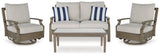 Rainier Brown/Beige Ranch Outdoor Loveseat and 2 Chairs with Coffee Table